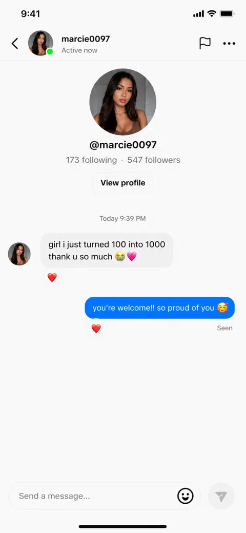 DM from @marcie0097 — turned $100 into $1000